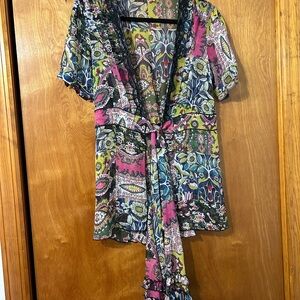 CAbi Multicolor Paisley Mix Blouse — Olive, Pink, Blue